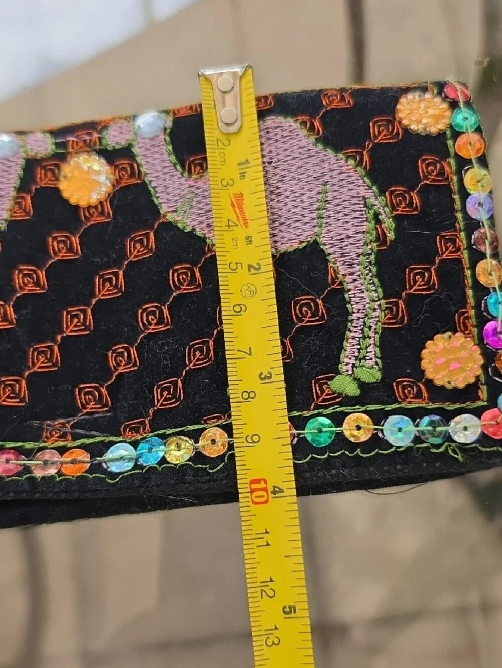 Embroidered Black Wristlet Wallet with Lavender Camel Motif